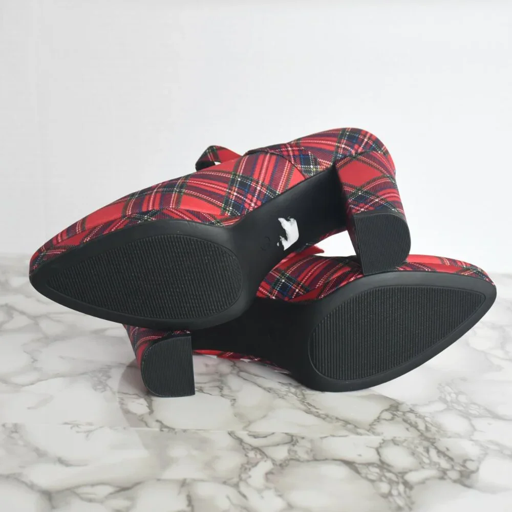 CComfort est 1946 Tartan Christmas Red Plaid Pumps Heels Size 11 M - Picture 7 of 8